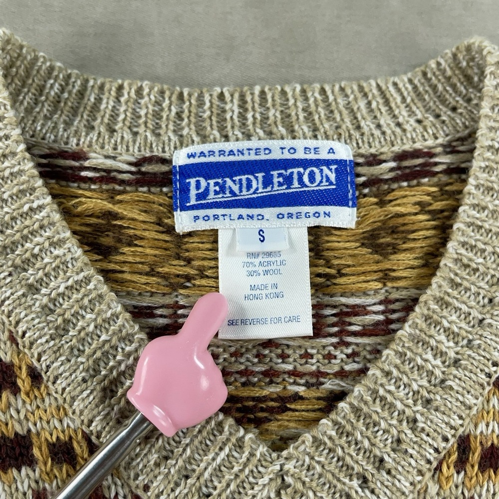 Vintage Pendleton Fair Isle Sweater Women's Small V-Neck Brown Wool Acrylic 90s - Picture 4 of 10